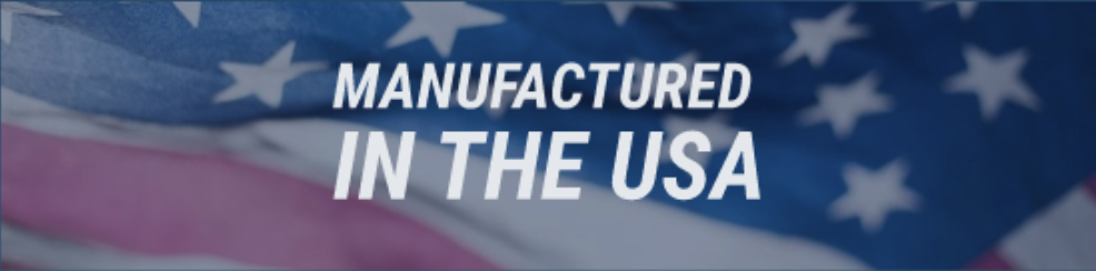 Manufactured in the USA text with an American flag background